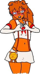 femjanny, almost full body, animal ears, approver, blush, buck teeth, bulge, clothes, dog ear, dog ears