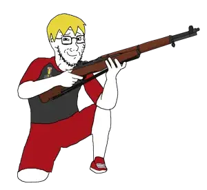 nate higgers, soyak, soyak (smug), natejak, 1 year on bald men with glasses website, arm, blonde hair, closed mouth, clothes, crouching