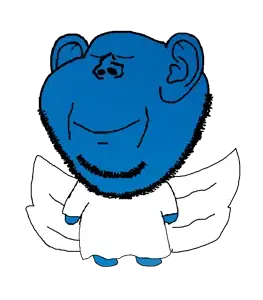 impish soyak ears, jolly soyak ears, calm, /calm/, 1soyjak, angel, bald, big ears, blue skin, calm