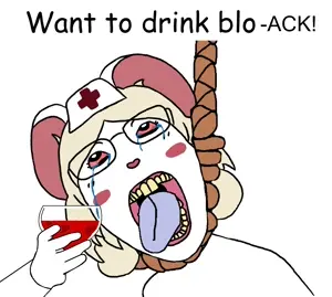 lorna, bernd, hanging troonjak, troonjak, want to drink?, 1soyjak, ack, blonde hair, blood, bloodshot eyes