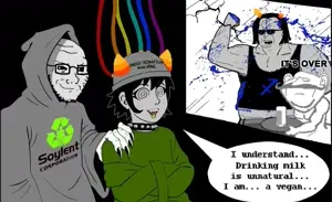 impish soyak ears, soyak, soyak (smug), 3soyjaks, angry, bald, black hair, buff, closed eyes, closed mouth