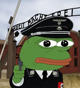 pepe, amphibian, animal, arbeit macht frei, armband, auschwitz, bald, cap, closed mouth, clothes