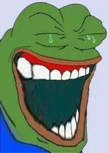 pepe, amphibian, animal, background, bald, blue background, closed eyes, frog, green skin, laughing