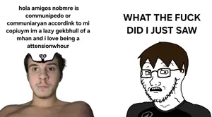 dan, nate higgers, soyak, soyak (concerned), natejak, 1soyjak, black eyes, brainlet, brown eyes, brown hair