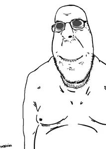 cobson, hornyson, rapeson, 1soyjak, bald, biting lip, chubby, fat, glasses, half body