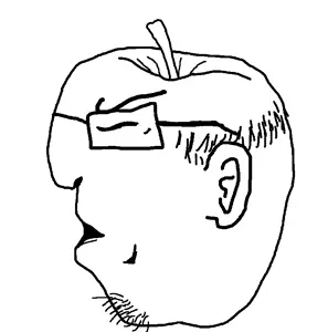 unknown, 1soyjak, apple, black hair, closed eyes, ear, food, frown, fruit, glasses