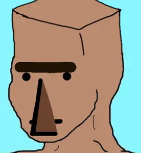 npc wojak, villager (minecraft), wojak, bald, big nose, black eyes, blue background, closed mouth, neutral, nose