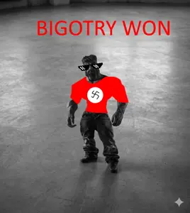 gigachad, terachad, bigot, bigotry, black hair, buff, closed mouth, dank, gray skin, hair