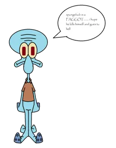 squidward tentacles, 1character, blue skin, faggot, front view, full body, homosexual, homosexuality, low effort, neutral