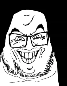 feraljak, feralgrin, neckbeard feraljak, obelisk, deformed feraljak subvariants, 1soyjak, bald, black background, black eyes, fat