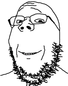 gapejak, 1soyjak, bald, closed mouth, glasses, looking at you, monochrome, open eyes, portrait, smile