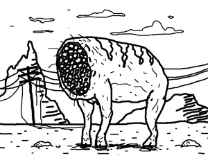 4 legs, clouds, creature, electric pole, hair, hills, houndeye, multiple eyes, wasteland, xen