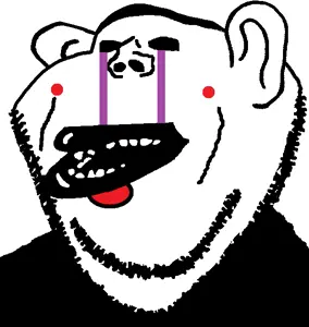 impish soyak ears, impish amerimutt, amerimutt, black sclera, ear, no pupils, open mouth, puppet, soyjak, stubble