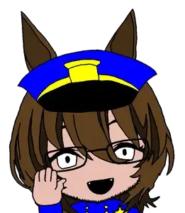 agnes tachyon, police man ganson, honse, 1soyjak, animal, anime, blue shirt, brown hair, cowlick, cute