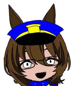 agnes tachyon, police man ganson, honse, 1soyjak, animal, anime, blue shirt, brown hair, cowlick, cute