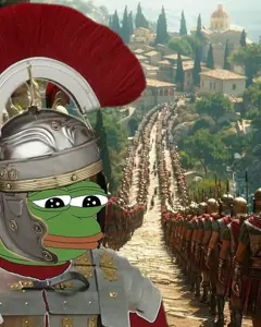 pepe, animal, armor, army, back view, black eyes, buff, closed mouth, clothes, drawn background