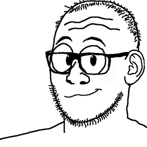 gapejak, kuzjak, weirdpenis, fusionjaks, 1soyjak, black eyes, black hair, closed mouth, ear, glasses