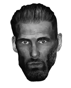 der coomer, gigachad, gigacoomer, beard, closed mouth, full head, gray skin, head, head only, jawline