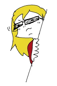 kate hikes, blonde hair, closed mouth, female, glasses, hair, half closed eyes, looking to the right, medium hair, peeking