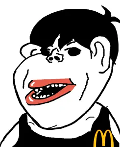 impish soyak ears, impish amerimutt, amerimutt, black and white, clothes, ear, hair, mcdonalds, mutt, open mouth