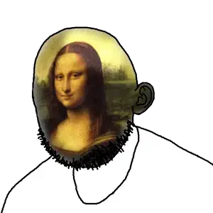 leonardo da vinci, mona lisa, rotjak, closed mouth, face paint, looking at you, mona lisa, no eyes, no face, no mouth