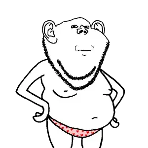 impish soyak ears, 1soyjak, almost full body, arm, belly, black eyes, closed mouth, clothes, ear, fat