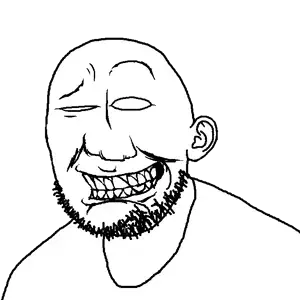busmowerman, rotjak, 1soyjak, alternate, bald, clenched teeth, clothes, dreamworks face, dreamworks smile, ear