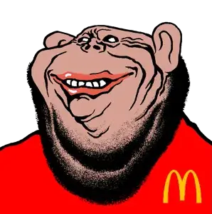 impish soyak ears, hornyimp, impish amerimutt, amerimutt, 1soyjak, adams apple, bald, beard, black sclera, chin