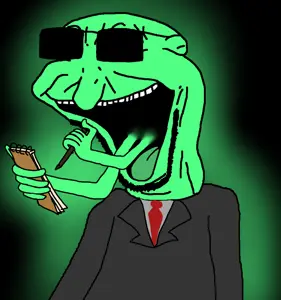 disturbingjak, glowie, 1soyjak, almost full body, bald, black background, cia nigger, clothes, covered eyes, deformed