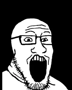 gigachad, gigayell, markiplier soyjak, neutralplier, 1soyjak, beard, black hair, buff, gaping mouth, glasses