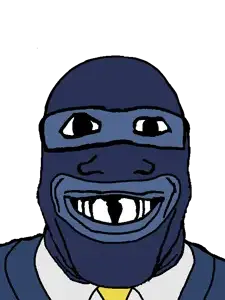 spy (team fortress 2), markiplier soyjak, grinlook poggers, grinplier, 1soyjak, balaclava, blue skin, blue suit, clothes, grin