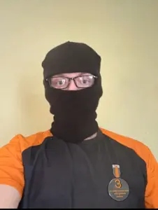 dan, nate higgers, natejak, irl soyjaks, real mascots, 'ru, 1 year on bald men with glasses website, balaclava, cosplay, front view