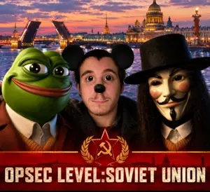 opsec demon, pepe, opsec level, black eyes, black hair, blush, brown hair, closed mouth, clothes, communism
