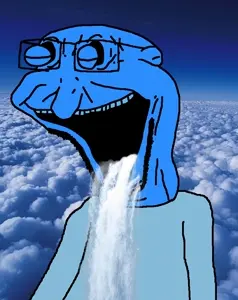 disturbingjak, calm, 1soyjak, bald, blue background, blue shirt, blue skin, blue sky, calm, closed eyes