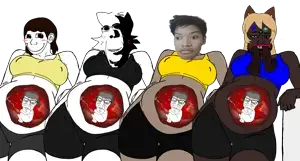 boykisser, bbc walrus, cobson, soyak, female soyak, hornyson, femjak, 4soyjaks, almost full body, black hair