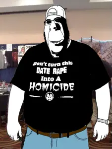 rapeson, cobson, hornyson, rapeson, 1soyjak, almost full body, biting lip, clothes, front view, half open mouth