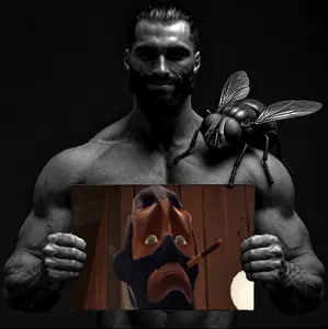 gigachad, soldier (team fortress 2), spy (team fortress 2), angry, black eyes, blue eyes, brown hair, gray skin, hair, looking at you