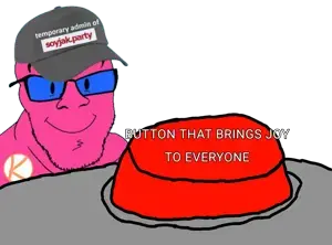 feraljak, wholesome feraljak, 1soyjak, bald, blue glasses, button, button that does nothing, cap, closed mouth, clothes