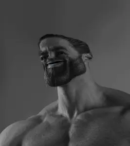gigachad, gigatard, beard, black hair, buff, confused, drool, ear, ernest khalimov, eyes