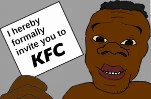 feraljak, feralnigger, 1soyjak, afro, black eyes, black hair, black skin, broad nose, dark skin, eyebrows