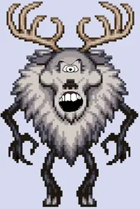 feraljak, angry, cyclops, deerclops, open mouth, pixel art, soyjak, video game, terraria