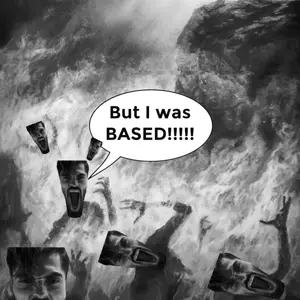gigachad, gigayell, angry, based, beard, drawn background, ernest khalimov, gaping mouth, gray skin, hell