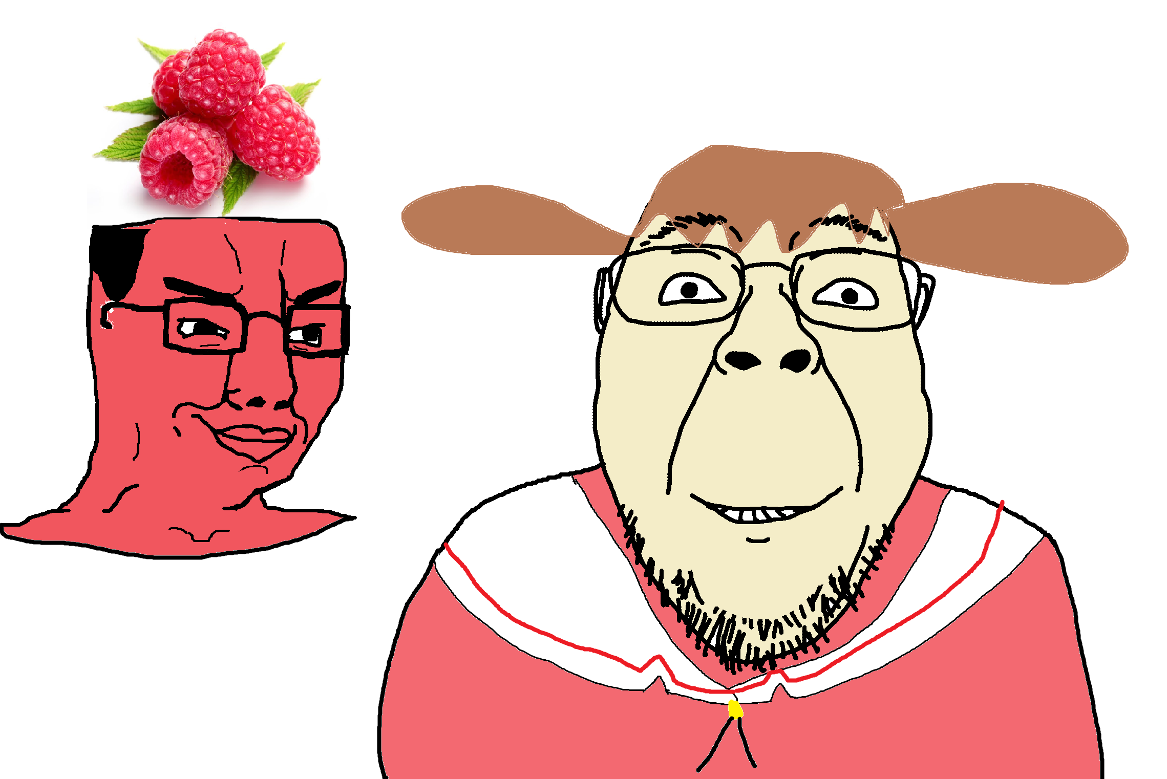 bernd, chudjak, 2soyjaks, anime, brown hair, closed mouth, food, foodjak, fruit, glasses