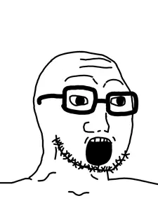 soyak, lowsoyak, 1soyjak, bald, black eyes, drawn from scratch, eyebrows, forehead lines, glasses, looking to the right