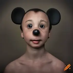 commiejak, mickey, 1soyjak, brown background, cartoon, closed mouth, crayon, ear, ears, hair