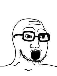 soyak, lowsoyak, 1soyjak, bald, black eyes, eyebrows, forehead lines, glasses, looking to the right, nose