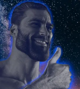 gigachad, aura, beard, black hair, buff, ernest khalimov, gray skin, grayscale, hair, half open mouth