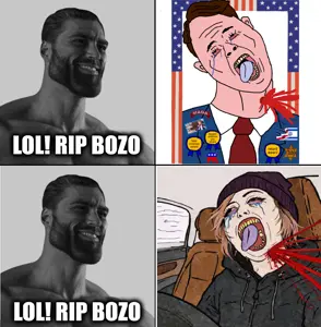 gigachad, soyak, 2soyjaks, airbagged, angry, beard, black hair, blood, buff, charlie kirk