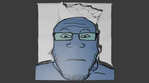markiplier soyjak, neutralplier, 1soyjak, 3d, bald, blue skin, closed mouth, depth, front view, glasses
