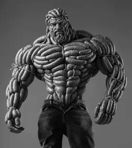 gigachad, terachad, 1nas, almost full body, bald, black eyes, buff, closed mouth, clothes, ernest khalimov